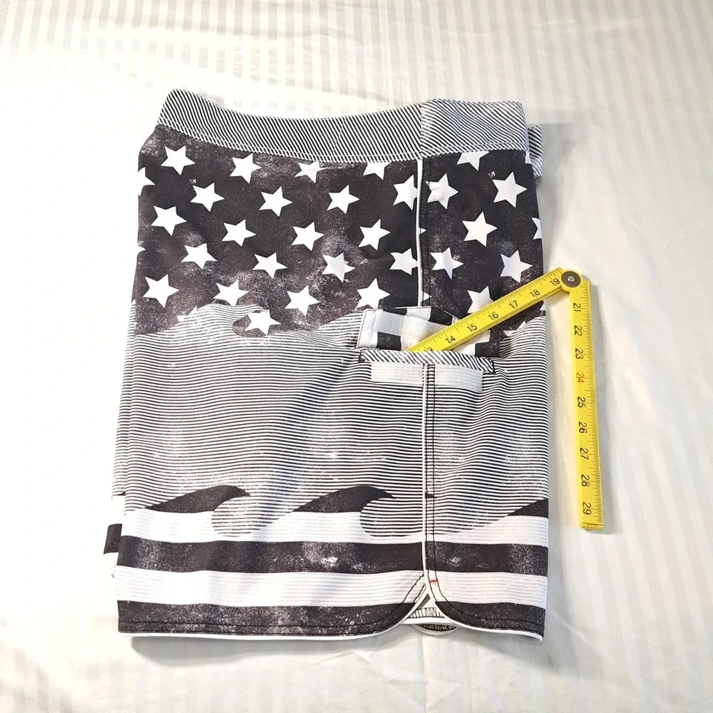 Billabong Platinum X Men's 44 PX3‎ Shorts Gray Drawstrings Stars USA Flag